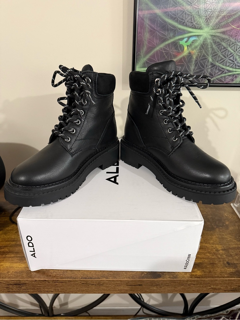 Aldo Women's Black Lace-Up Chunky Combat/Hiking Boots - 6.5